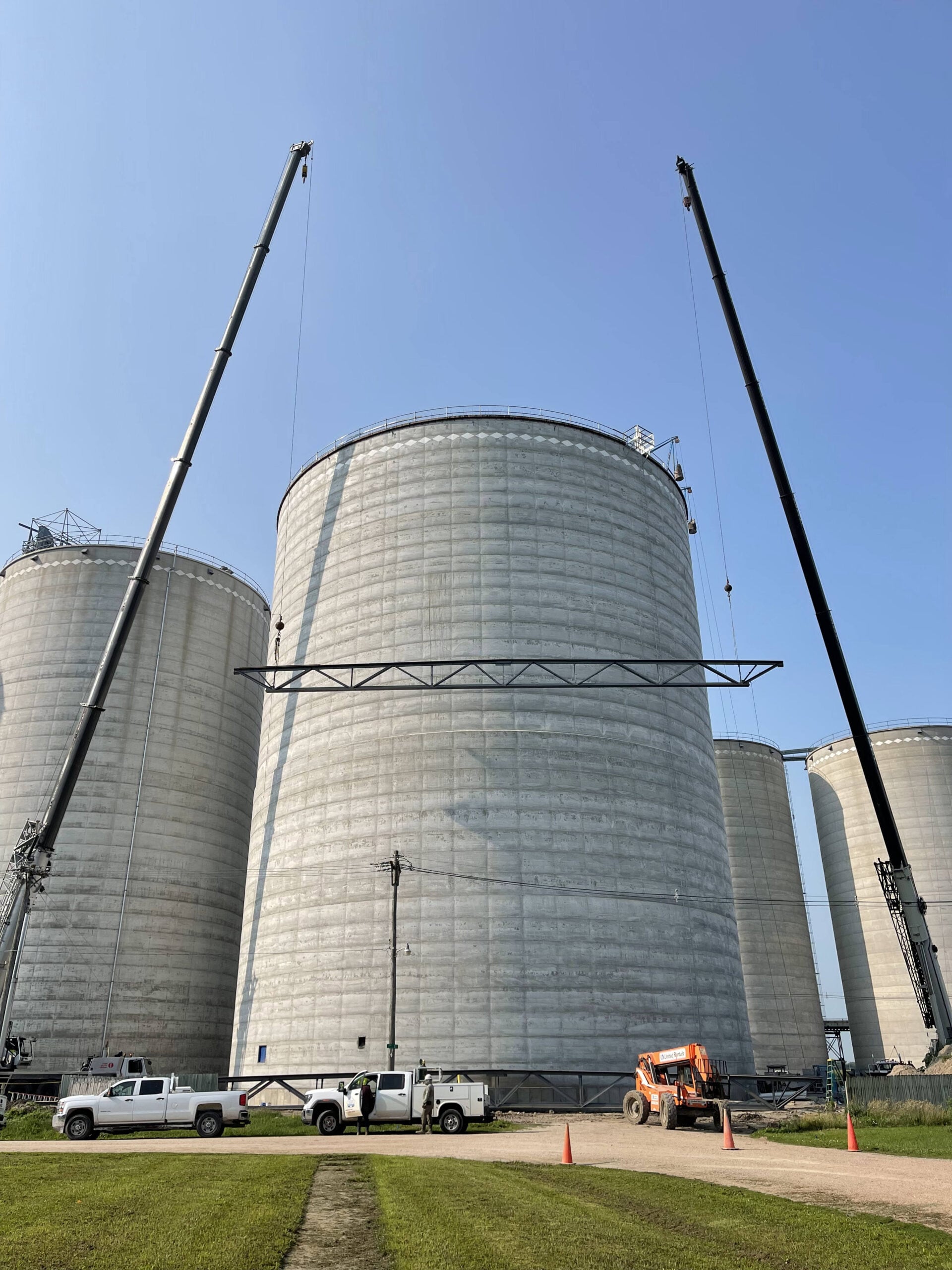 Front view of grain bins