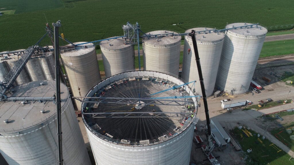 Grain bin under construction